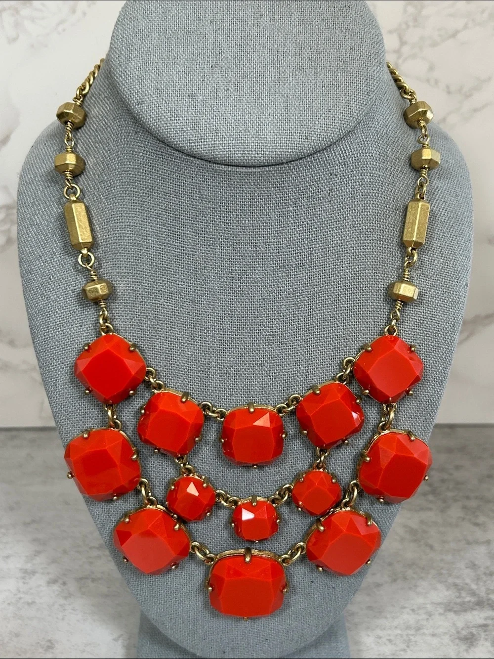 Bold Orange Statement Bib Necklace - Women Jewelry